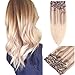 Produktbild Clip in Extensions Echthaar Remy Haarverlängerungen 8pcs 180g 9A Haar 100% Menschenhaar #(12T613) P613 Blonde Ombre Balayage Extension Clip in Extensions 22Zoll/55cm