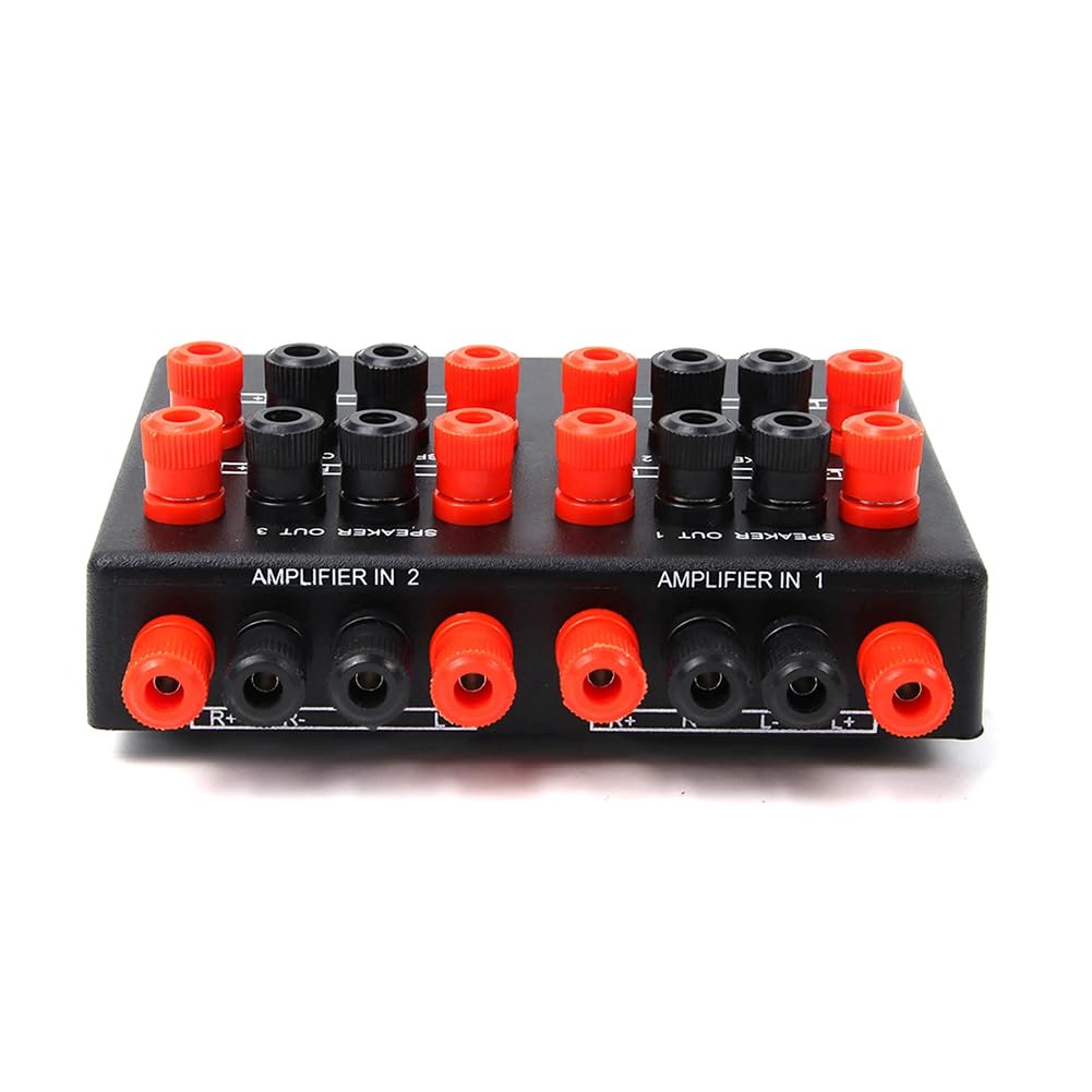 Mini 2-IN-4-OUT Stereo Audio Selettore Amplificatore Switcher Box Speaker Splitter SP-24B Altoparlante Selettore Box Durevole Facile da Usare