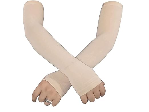 Aksmit Unisex Full Arm Fingerless Sleeves Gloves for UV, Dust, Summer, UV Sun Protection Arm Sleeves for Men & Women, Protection Arm Sleeves (Beige) Pack Of -1