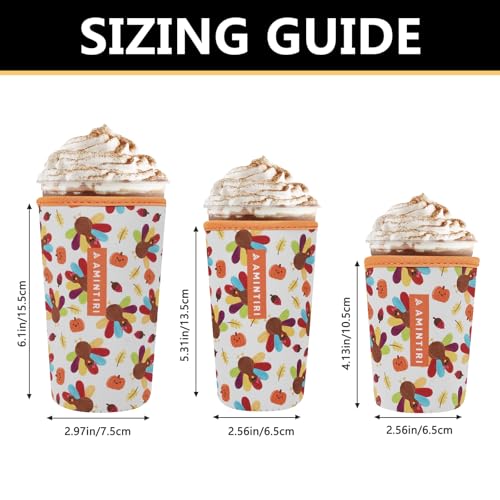 Image of 3 Pack Reusable Sleeve for Iced Coffee Cup, Coffee Neoprene Sleeve for Iced&Hot Drinks, Coffee Sleeve Compatible with Starbucks, Dunkin Coffee Cup. (Pumpkin&Turkey)