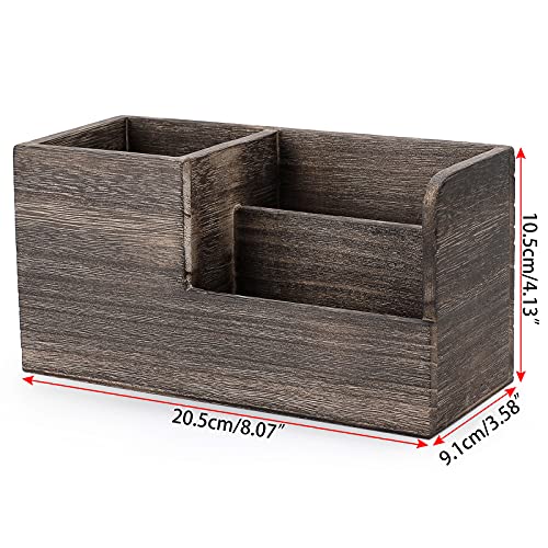 Btsky Desk Pen Pencil Holder Retro Wood Multi-Function Desk Stationery Organizer Storage Box Pen/Pencil, Business Name Cards Remote Control Holder Office Home Accessories Organizer Vintage Brown #TOP4