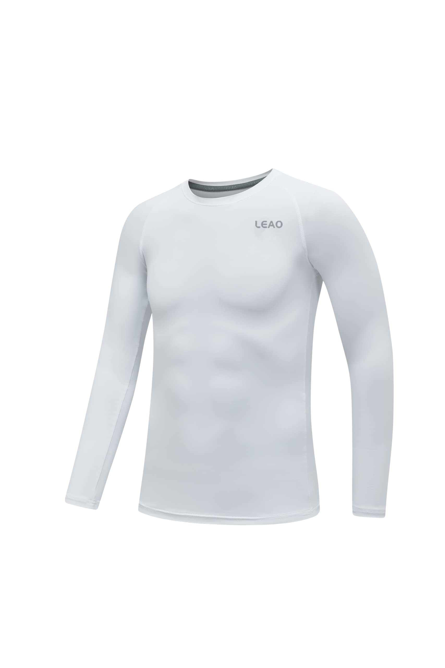 LEAO Youth Boys Compression Shirt Long Sleeve Quick Dry Sports Baselayer Soccer Baseball Basketball Undershirt White L
