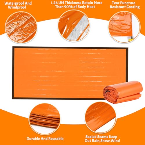XUNIVERS Notfalldecke Schlafsack,Tragbar Notfall Schlafsack Notfallzelt Wasserdicht Survival Schlafsack Hitzeabweisend Erste Hilfe Rettungsdecken Ultraleicht Biwak Sack für Camping Freien und Wandern