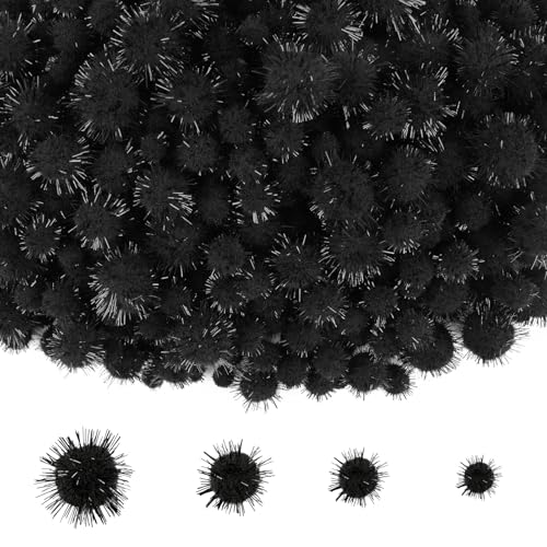 NACHLYNN Lot de 1 000 pompons à paillettes en vrac, 4 tailles assorties, multicolores, doux et moelleux, pour travaux manuels, décoration, activités avec un...