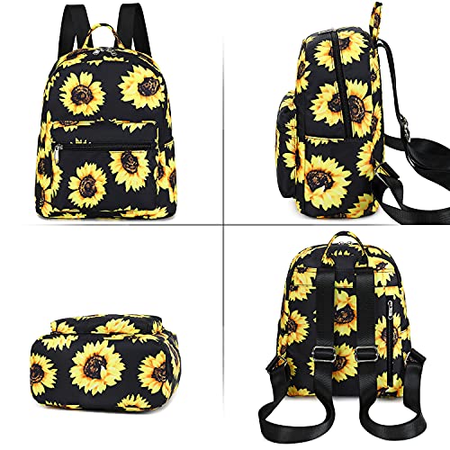Ledaou Mini Backpack Girls Cute Small Backpack Purse For Women Teens Kids School Travel Shoulder Purse Bag (Black Sunflower, 1 Pcs) #TOP3