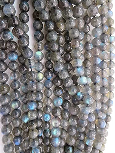 Labradorite naturelle 5-6mm en perles rondes lisses pour création de bijoux de 33cm