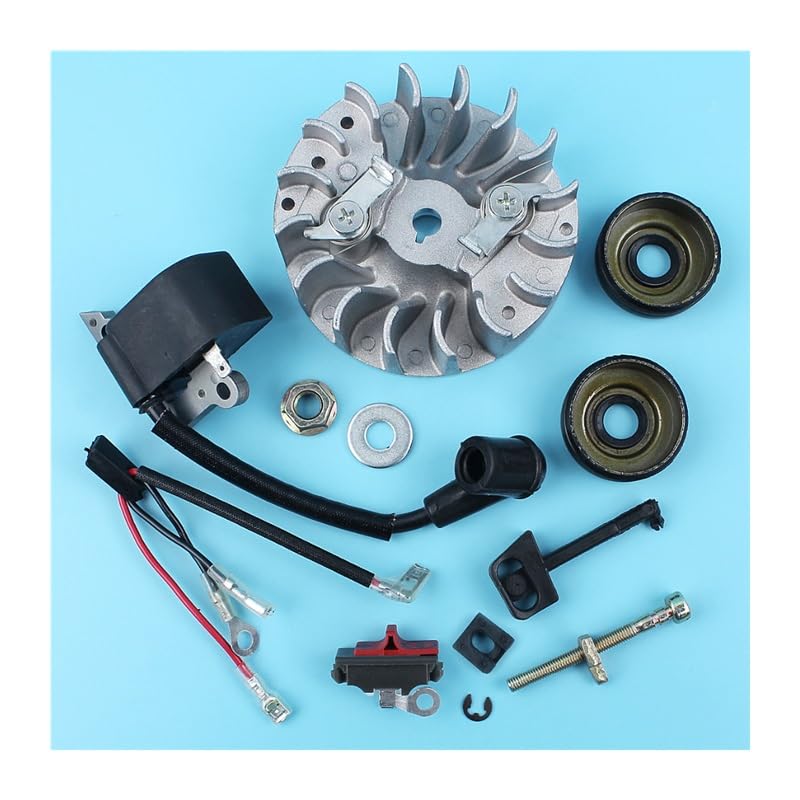 Flywheel Kill Switch Bobina de Encendido tensor de Cadena Sellos de Aceite for HUSQVARNA 137 137E 142 142E Motosierra con Tuercas Palanca de estrangulación