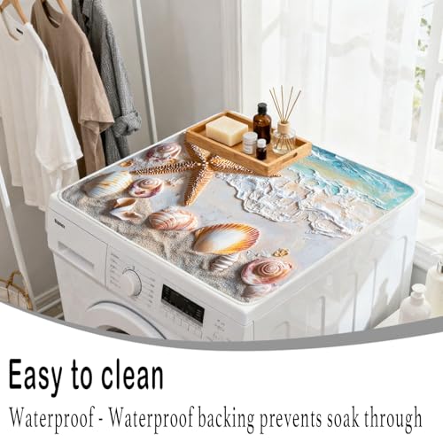 Image of Nuxovilar Stars Shells Dryer Cover Top 23.6x19.6in Protective Mat | Washer dryer covers top stars shells protector mat laundry area home kitchen dust (Stars)