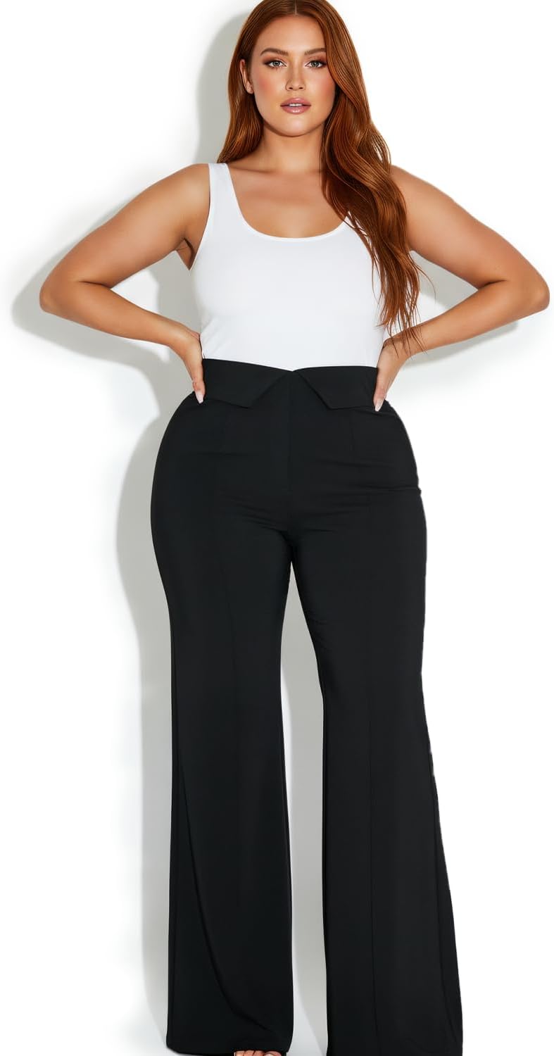Women's High Waisted Dress Pants with Waist Lapel Wide Leg Stretchy Work Pants Wrinkle Free Business Casual Trousers - Image 6