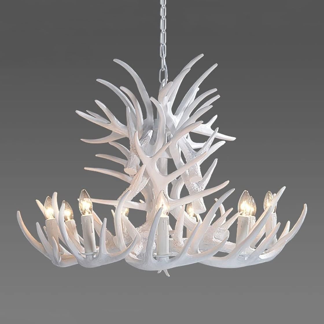 Large White Antler Chandelier Rustic 9 Lights Deer Horn Pendant Light Antique White Farmhouse Chandeliers Vintage Candle Style Faux Antler Hanging Ceiling Light