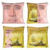 LydeLog Nicolas Cage Pillow Covers Sequin Pillow Cases Funny Gag Gifts Reversible Sequin Pillow Cover Decorative Throw Cushion Case 16 x 16 Inches (Gold)