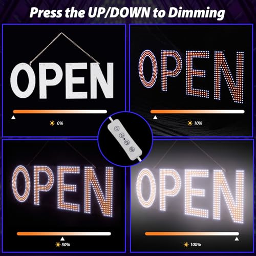 Image of Open Sign for Business, 40 inchx14 inch Dimmable Large LED Open Signs with Hanging Installation for Cafes Store Restaurant Office Bar Pubs Hotel Salon (Warm White)