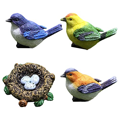Harz Vogel Miniatur Vogel Figuren Künstlicher Vogel Statue Gartendeko Figuren Vogel Ornamente Harz Vogel Mit Nest Tier Ornamente Harz Fee Gartenfiguren Zubehör Für Garten Teich (4 Stück) Cover