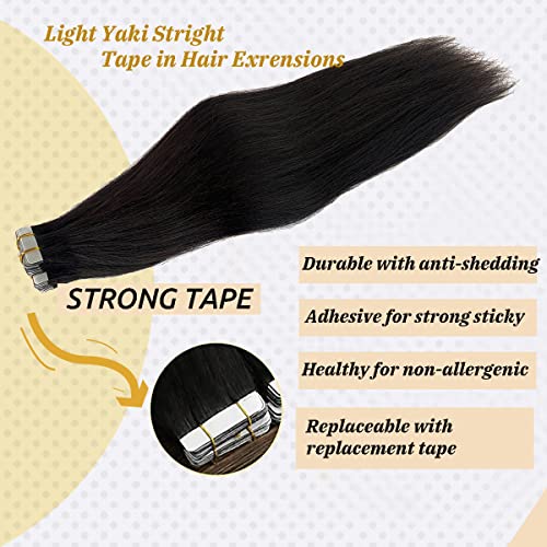 Human Hair Light Yaki Straight Tape In Extensions For Black Women Black Tape In Hair Extensions 20Pcs Skin Weft Yaki Straight Tape In Human Hair 9A Brazilian Yaki Hair #TOP1