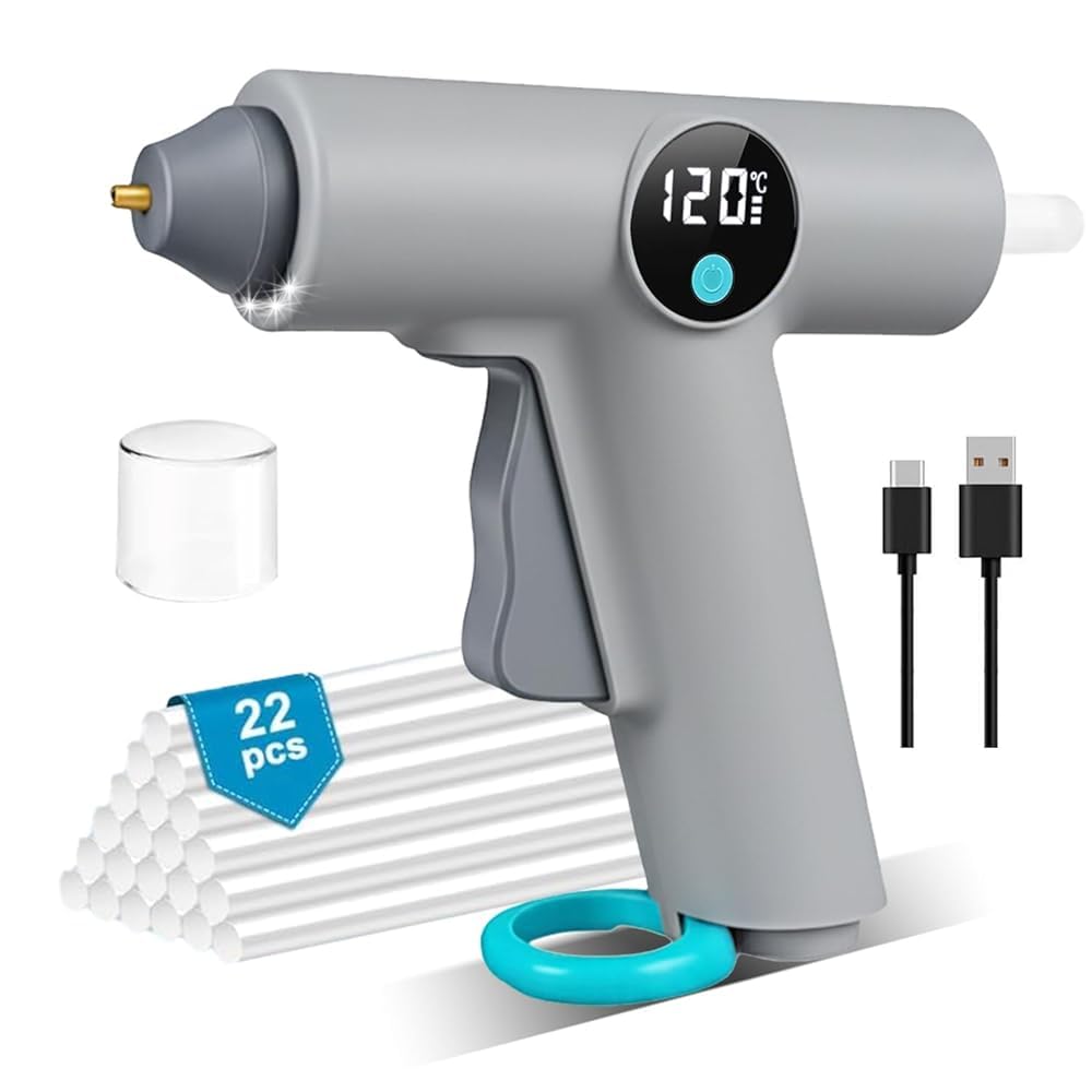 Rechargeable Cordless Hot Glue Gun, Portable Lightweight Handheld Glue Gun with 22 Glue Sticks, Fast Heating Safe Hot Glue Gun for DIY Crafts, Household Repairs & Handmade Projects