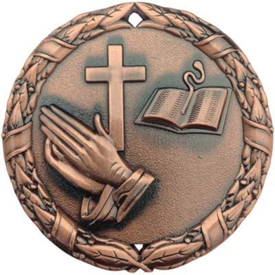 Express Medals Religious Medal Bronze 2" with Red White & Blue Neck Ribbon Award Trophy