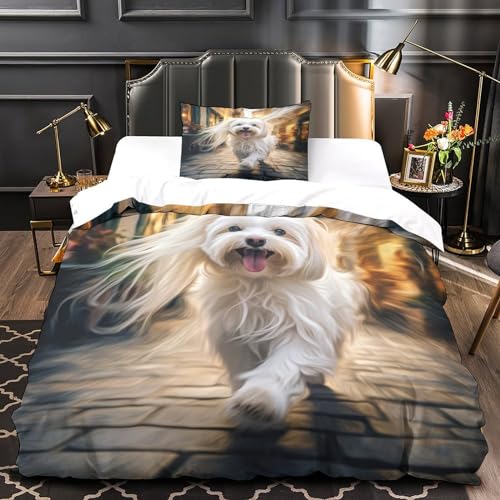 Parure de couette maltais 3D en microfibre premium avec fermeture éclair invisible