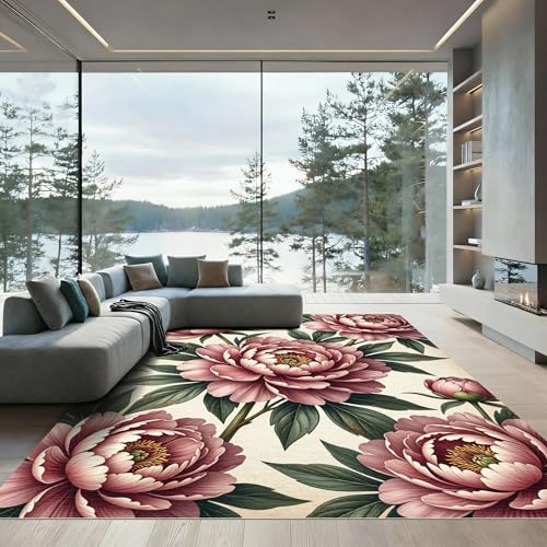ODIKA 5'x7' Washable Area Rug - Watercolor Dusty Rose Non-Slip
