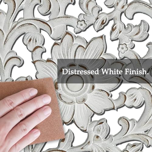Image of Decor Delights Wall panel Floral MDF Wall Decoration Panel, Hanging Wood Carving Wall Decoration Panel for Living Room, Bedroom, Hallway, Office Wooden Wall Hanging Plaque, Wood Carving (Arch White)
