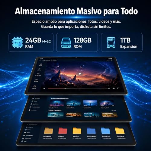 Miniatura 3 de Tablet, Tablet Android de 11 Pulgadas, 16 GB RAM 128 GB ROM Ampliable hasta 1 TB, Octa-Core, Batería de Gran Capacidad de 6800 mAh, Cámara Dual, Desbloqueo Facial (Negro)