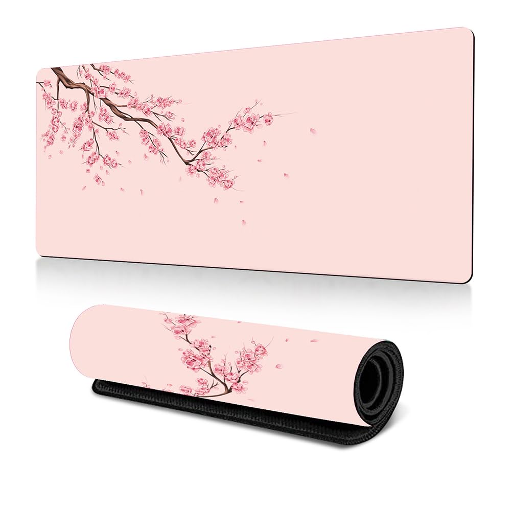 Gaming mouse pad, 300mm×800mm, 3 styles, non-slip base with lock edge design, suitable for study, game, work, office (Pink)