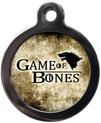 TV Film Pet ID Tags - Game of Bones Design - Zinc Alloy Metal - Large (32mm) Small (24mm) Personalised On Reverse - Dog Cat Cute Name Address Tag