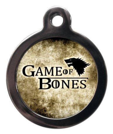TV Film Pet ID Tags - Game of Bones Design - Zinc Alloy Metal - Large (32mm) Small (24mm) Personalised On Reverse - Dog Cat Cute Name Address Tag