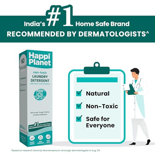 Image of Happi Planet Organic Laundry Liquid Detergent 1L + Washing Machine Cleaner Tablets 8s | Floral Mist, Plant-Based Laundry Care | Removes Stains, Odour, Residue & Limescale | Front & Top Load