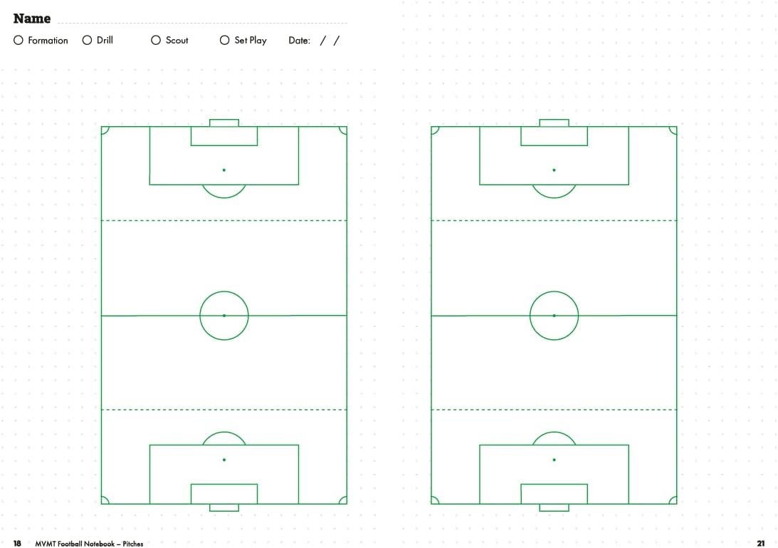 Soccer Coach Notebook, 50 page 5.82 x 8.26 inches pitch diagram planner for advanced soccer coaches. Capture formations, drills, set plays and scouts.
