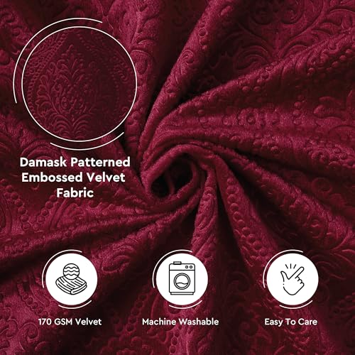 Image of Encasa XO Embossed Velvet Fabric Material by Meter Maroon | Sofa Cloth Material | Unstitched Fabric for Making Cushion Cover, Sofa Cover | 175 GSM | 3 Meters, 300x150 cm