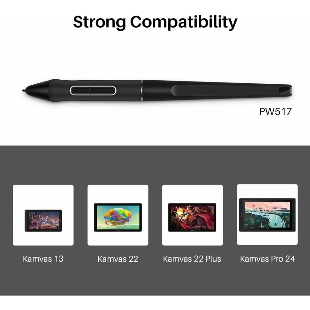 PW517 Stylet sans Pile Compatible avec Kamvas 13/Kamvas 22/Kamvas 22 Plus/Kamvas Pro 24, 8192 Niveaux Stylet Numérique pour Tablette Graphique avec 2 Clés Express