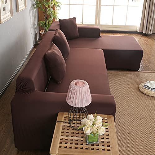 Denash Lshaped Sofa Cover, and Easy to Cover Sofa Cover for Home and Living Room (Coffee)