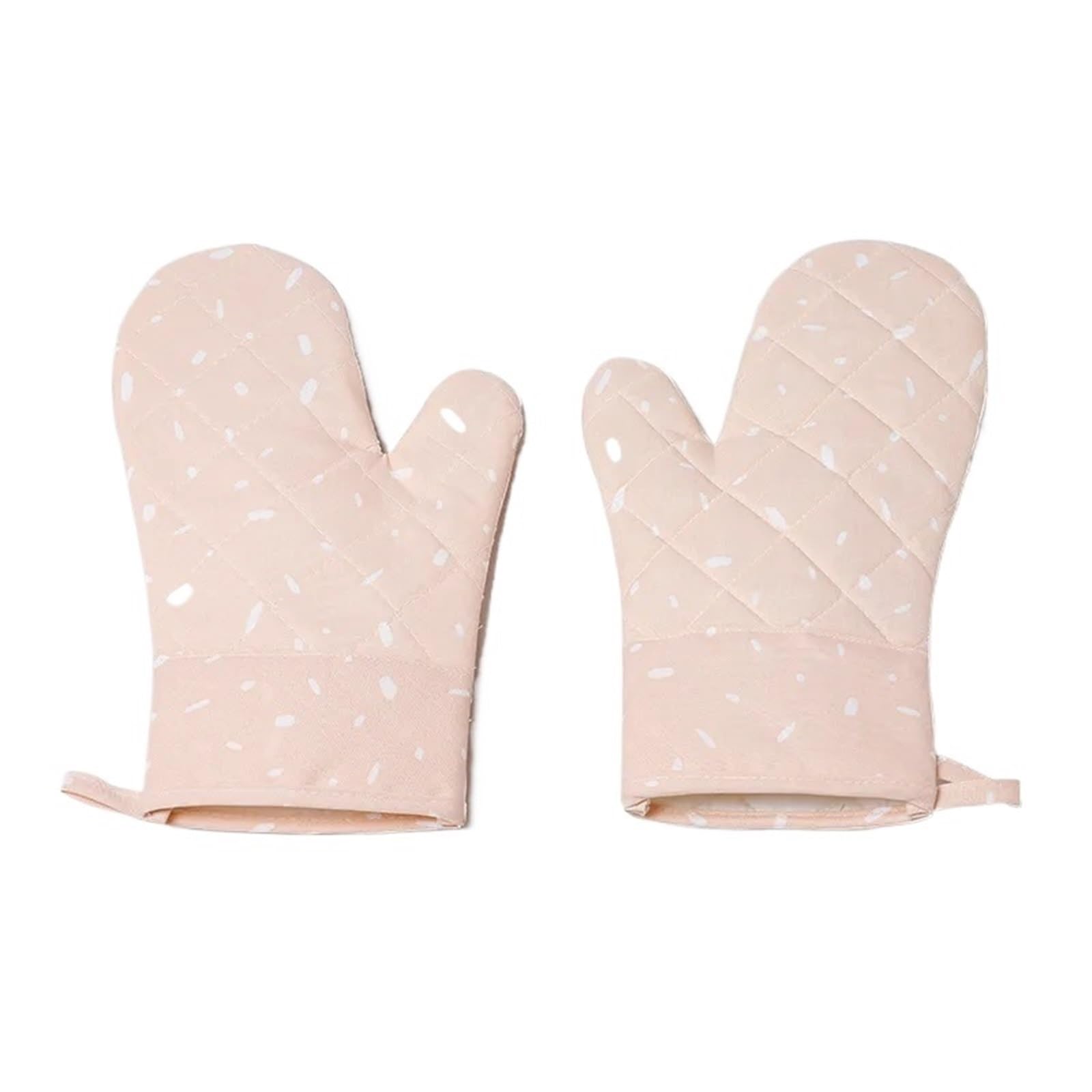 Oven Gloves 2pcs Microwave Glove Household Non-slip Cotton BBQ Oven Mitts Baking Gloves Heat Resistant Kitchen Potholders Silicone for Your Kitchen(Pink)