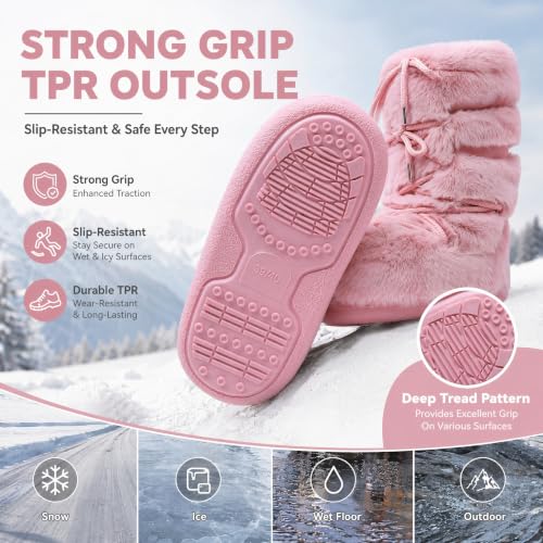 Image of ZHENAIYISHENG Furry Faux Fur Boots for Women - Fuzzy Winter Snow Boots - Fluffy Black White Pink Fur Boots - Lace-up Mid-Calf Water-Resistant Platform Boots