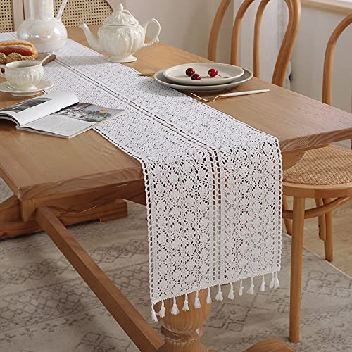 Niciksty Makramee Tischläufer, Handgemachte Häkelspitye Stickerei Tischläufer, für Rustikale, Boho Hochzeit Tischdekoration, 30 x 200 cm Cover