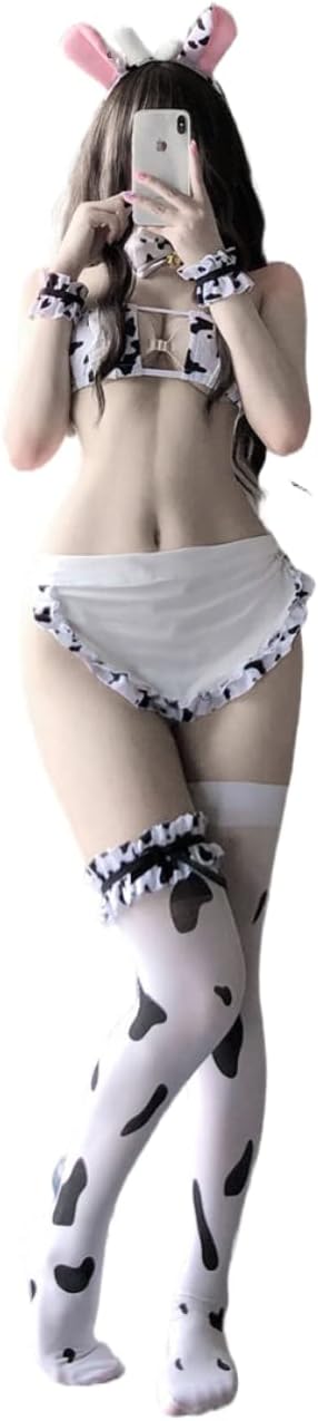 AGJGFM Sexy Cow Cosplay Costume Kawaii Outfit Anime Mini Milk Bikini Lingerie Set for Women