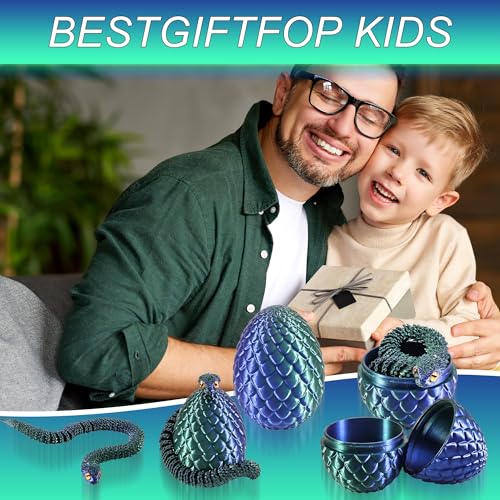 Joycabin 3D Gedruckte Schlange Spielzeug, Ostern 3D Gedrucktes Drachenei Schlangeneier, Easter Schlangeneier, 3D Gedruckte Tiere Spielzeug für Kinder Geschenke Schreibtisch Wohnkultur (Blau Grün)