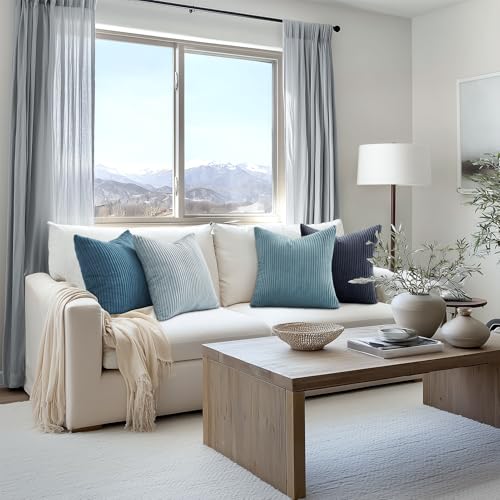 Image of Topfinel BlueGray Decorative Throw Pillow Covers 16x16 Inch Set of 4,Soft Accent Corduroy Striped Gradient Color Small Cushion Cover for Beach,Patio,Balcony,Couch Living Room,Summer Home Decor