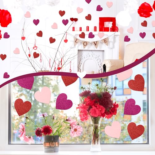 Image of Valentine's Day Glitter Heart Cutouts - 100Pcs Valentine Red Purple Pink Hearts Paper Accent Cutout Assorted Color Paper Heart Cuts for Classroom Bulletin Border Valentines Wedding Bridal Shower Decor