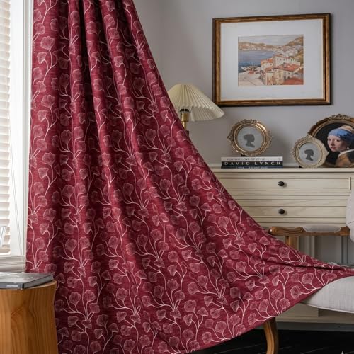 Image of Home Sizzler Ginkgo Leaf Eyelet Polyester Semi-Transparent Door Curtains - 7 Feet, Pack of 2, Deep Wine