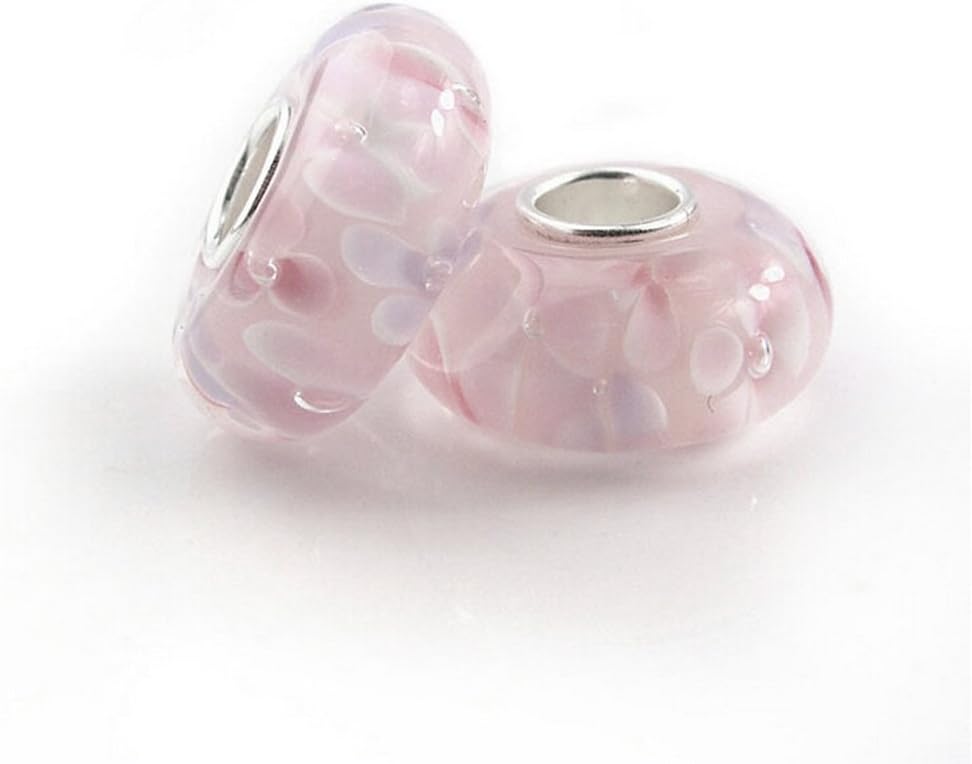 Murano Glass Charms Authentic 925 Sterling Silver Charms Core Red Flower Pink Love Heart White Yellow Glass Beads fit Pandora Style Bracelet for Women Wife Anniversary DIY Gift