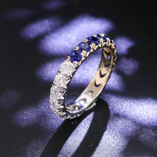 18K Gold Wedding Band Ring Round Shape White Blue Lab Created Sapphire Moissanite Rings for Womens Engagement4