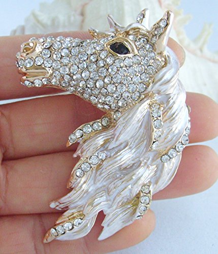 Image of Art Style 2.76 inch Horse Brooch Pin Pendant Rhinestone Crystal BZ6535