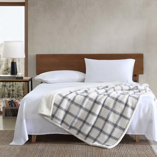 Image of Eddie Bauer - Throw Blanket, Ultra-Soft Plush Bedding with Faux Shearling Reverse, Blanket for Couch & Bed (Bunkhouse Plaid Grey, 50 inch x 60 inch)