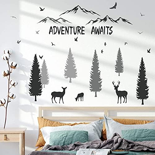 HONEYJOY Woodland Nursery Decor, Tree Wall Decals, Inspirational Quote Forest Animal Deer DIY Wall Stickers for Kids Room Decor