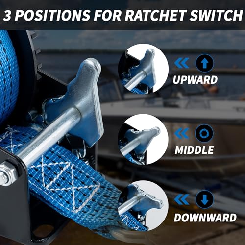 AC-DK 1600lbs Heavy Duty Boat Trailer Winch with 26FT Strap, 2-Way Ratchet & 4:1 Gear Trailer Winch, Portable Hand Crank Winch for Boat, Truck, Trailer, RV, ATV, Jet Ski by AC-DK - Image 5