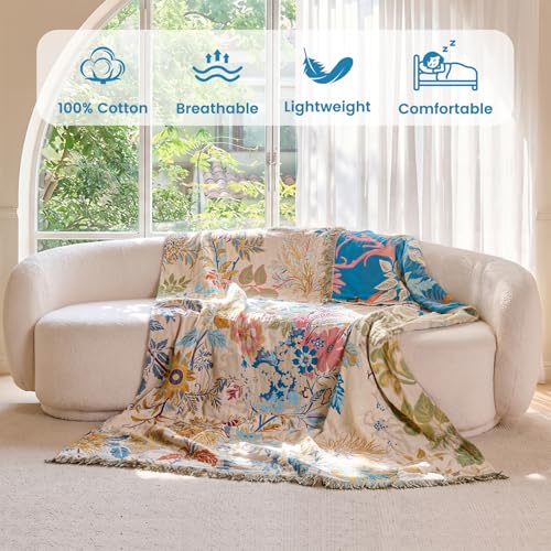 Image of MSGKV Boho Throw Blanket 50 inchx60 inch 100% Cotton Throw for Couch Sofa Bed
