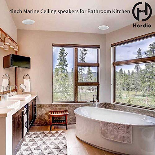 Herdio 4 Inches Waterproof Marine Ceiling Speakers With 160 Watts Power, Handling For Kitchen Bathroom Boat Car Rv Camper Motorcycle Cloth Surround And Low Profile Design - 1 Pair (White) #TOP7