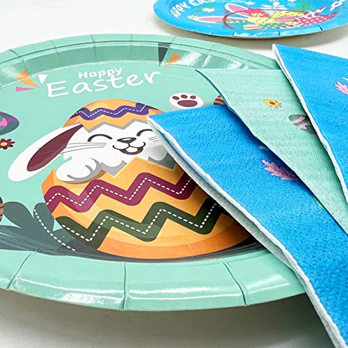 Easter Decorations - Easter Plates And Napkins Party Supplies Pack Serves 16 Guests, Including 32 Plates, 16 Cups, Napkins, Forks, Spoons,Knives, 2 Tablecloths, And A Happy Easter Banner #TOP5
