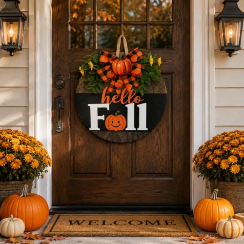 Image of Fall Wreaths for Front Door Thanksgiving Wreath Harvest Pumpkin Autumn Decor (Fall Wreath)